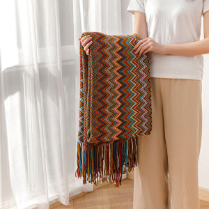 Bohemian Knitted Blanket Temperature Control Air Conditioned Office Sofa Nap Cover Ethnic Tassel Shawl for Homestay And Office Lounge