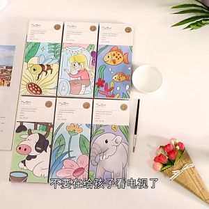 Painting Coloring Book Set with Paintbrush 12 Sheets Graffiti WaterColor for Kids Art Learning Supply