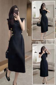 Slimming High Waist Black Hepburn Style Womens Dress Summer New Arrival Street Fashion Midi Dress Korean Style Splice A-Line Skirt