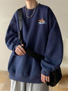 Premium Feel Trendy Handsome American Retro Heavyweight Pure Cotton round Neck Sweatshirt Mens Loose Versatile High Street Fashion Autumn Winter