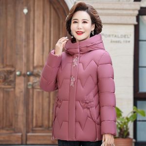 Loose Fit Duck down Cotton Jacket for Middle-Aged And Elderly Women Fashionable Large Size Winter Coat with Hood Embroidery