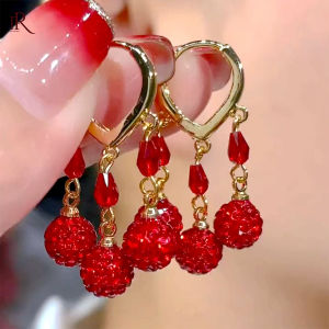 Frascati New Design Sweet Red Crystal Tassel Hoop Earrings For Womens Exquisite Accessories For Korean Fashion Jewelry Girls