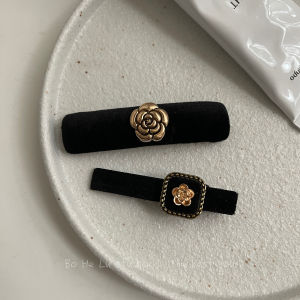 Original Design French Minority Hepburn Style Camellia Velvet Barrettes Side Clip a Pair of Hairclips Duckbill Clip Hairpin Headwear