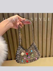 UGALS | Metal Shiny Beads Handmade Gemstones Sparkle Dumpling Bag