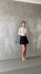 DNaRa - Fuji Kemeja Crop Top Korean Style Kemeja Wanita Lengan Panjang Bahan Stretch Slim Fit