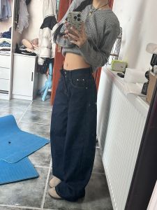 Quần Jeans Ống Rộng Cạp Cao Phong Cách Retro Mỹ Cho Nữ Mùa Hè Mới Quần Dài Dài Đến Sàn Rộng Rộng Có Nút Dài Đến Sàn