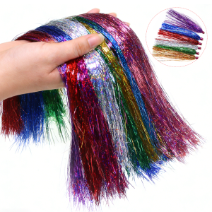 2packs/12packs Holographic Flat Krystal Tinsel Flashabou Tinsel Fly Tying Material for Streamers Fly Jig Lures Pike Trout Lures