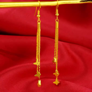Elegant Long Tassel Simulated Gold Sand Gold Earrings for Women Fashionable Retro Ethnic Style Alloy Ear Jewelry