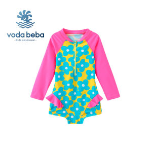 Voda Beba Summer 2024 Kids One-Piece Swimsuit Long Sleeve Flat Angle UV Protection Children Swimwear Casual Surf Suit