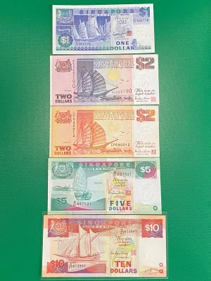 Singapore Ship series $1/$2/$2/$5/$10 old notes