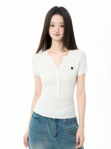 Áo Thun Knit Cổ V Tay Ngắn Trắng