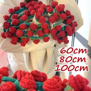 60/80/100cm Large Rose Bouquet Blanket Handmade Knitting Crocheting Stitch Blankets Roses Bouquet Throw for Valentines Day Gift