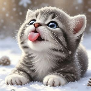 HUACAN Snow Cross Stitch Embroidery Kit Cat Animal Winter 11CT Hand Sewing DMC Hobbies Creative Decorative Paintings