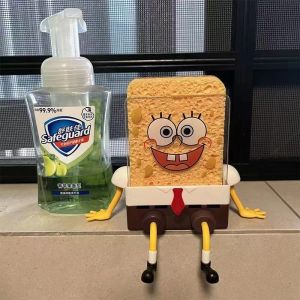 Cartoon SpongeBob Kitchen Sink Drain Rack Dishcloth Storage Holder Home Use Sponge Brush Cloth Organizer Plastic Shelf
