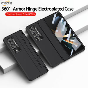 【with Screen Film】KISSCASE Solid Color Electroplated 360° Armor Hinge Case For Samsung Galaxy Z Fold4 5G Fold3 Camera Screen Protection Flip Stand Magnetic Wireless Charging Shockproof Phone Case For Samsung Z Fold 4 5G