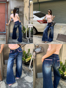 Trendy Womens Straight Leg Blue Wide Leg High Waist Jeans