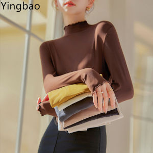Yingbao Áo Sơ Mi dài tay cho nữ cổ cao ôm dáng đơn giản Được Trang Bị Tops Trọng Lượng Nhẹ Căng lớp lót T-Shirt
