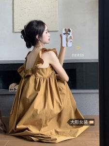 French Butterfly Knot Sleeveless Dress Women Summer 2024 New High Waist Long Skirt Elegant Backless Gown Korean Style Commute
