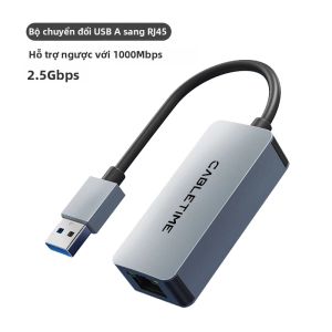 CABLETIME USB Ethernet Adapter 2.5Gbps Sang Mạng LAN RJ45 Cho Máy Tính Xách Tay Dell MacBook Nhôm Gigabit USB A Docking Station