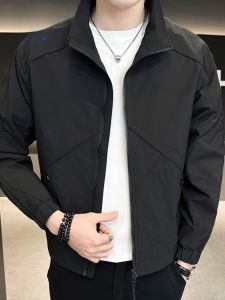 ROMON | Lormen Mens Casual Short Jacket Trendy Windproof Outdoor Workwear Zipper High Collar Spring Autumn Fashion City Style Polyester Fiber