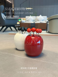 Luxurious Ceramic Fruit Fork Set with Dessert Spoon Storage Canister for Home Use Sweet Treats And Fruit Bites Stainless Steel