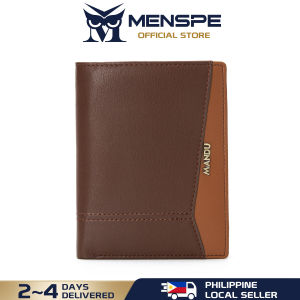 MENSPE Men Short Wallet Drawable Card Slot Design RFID Block Wallet Coin Wallets Soft Microfiber Genuine Leather Wallet Multi-Card Position ID Credit Cards Holders Coin Bag Business Wallets