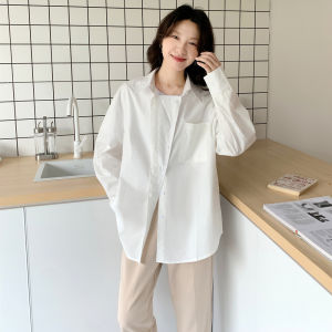 Loose Fit Pure Cotton Long Sleeve Blue Shirt Jacket Womens Commute Style Korean Design Casual Top New Autumn Collection