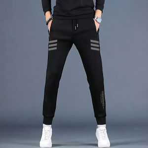 Mens Fleece Lined Trousers Casual Thickened Sports Pants mid Waist Zipper Closure Pocket Detail Printed Design Comfort Fit