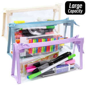 Transparent Triangular Pencil Case Large Capacity Simple Pen Bag Kawaii Cosmetic Bag School Study Stationery Office Supplies