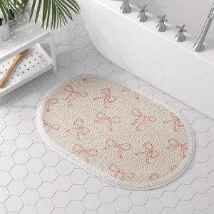 VIKAMA Cute Bow Oval Carpet Living Room Bedroom Decoration Bedside Carpet Bathroom Toilet Fluffy Soft Anti slip Carpet