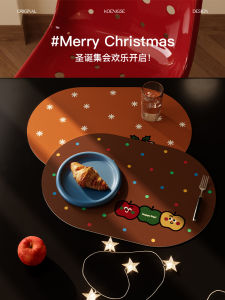 UARA Christmas New Year Party Western Dining Mat Living Room Dining Table Celebration Waterproof Oil Resistant Wipe Clean Heat Insulation Mat