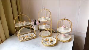 Tempat Kue Birdcage Cake Stand Ceramic Plate Dessert Fruit Cake Display Stand Rack Dessert Table