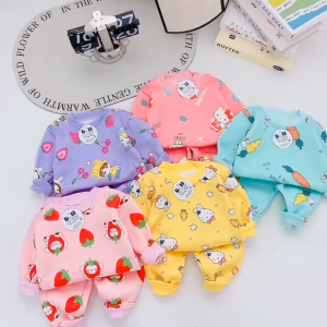 [M4] Đồ Bộ Nỉ Lót Bông Dày Ấm Cho Bé Gái Quần Áo Thu Đông Trẻ Em In Hoạ Tiết Dễ Thương Mềm Mịn Cho Bé Từ 6-16Kg