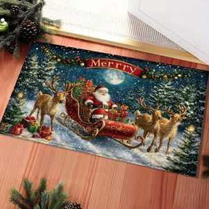 VIKAMA Christmas Gnomes Doormat Red Bokeh Lights Star Hats Snow Welcome Mat Entryway Rug Front Porch Xmas Home Decor