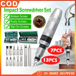 Original 13/7PCS Drive Impact Screwdriver Set 1/2 Inch Hand Impact Driver Multi-Purpose Extractor Tool Slotted Remove Damaged Screws