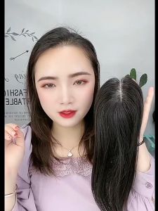 TSE Wig Patch Real Hair Top Hair Block Women Invisible Seamless Covering Hair Wigs Sparse Natural Covering White Hair Replacement Wig Set RW49