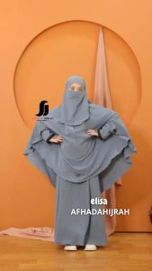 Afhadahijrah - Gamis anak perempuan set cadar Elisa cringkle air flow maroon baju dan hijab syari free niqab