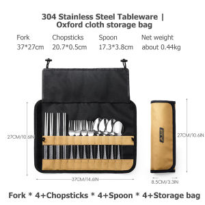 BISINNA | BISINNA Camping Cutlery Set 304 Stainless Steel Spoon Chopsticks Fork with Storage Bag for Outdoor Picnic Travel Tableware