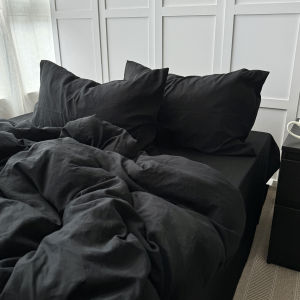 Black Washed Cotton Comfortable Bedding Set Japanese Simple Ins Style Four-Piece Sheet Cover Duvet Cover Student Three-Piece Set