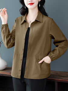 Pure Cotton Shirt Short Outerwear Womens Loose Fit Casual Jacket Moms Style Autumn New Arrival Anti-Aging Open Cardigan