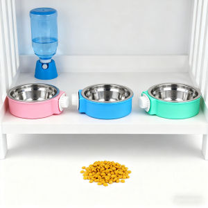 Pet Dog Supplies Fixed Hanging Cage Dog Bowl Cat Bowl Food Bowl Stainless Steel Cat Food Bowl Single Bowl Hanging Drinking Bowl