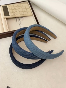 Bando Bahan Jeans Wanita Kerut Polos Ikat Korea Premium Bandana Denim Tebal Aksesoris Rambut Head Band Kain Scrunchie Twist Fashion Style