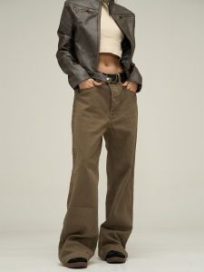 Tailors Shop American Retro Coffee Brown Mens Jeans Couples Trendy High Waist Straight Leg Denim Pants Youthful Pop Style