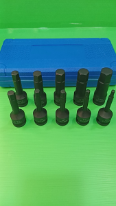 ลูกบล็อกเดือยโผล่ 1/2"(4หุน) หกเหลี่ยม สำหรับบล็อกลม บล็อกระแทก 10 ชิ้น/ชุด ยาว 76 มม. เหล็ก CR-MO งานหนัก