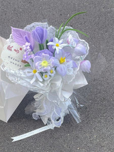 High Aesthetic Value Purple Twist Stick Flower Bouquet Simulation DIY Material Kit Graduation Gift for Girlfriend Or Best Friend