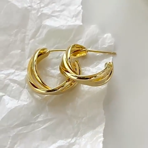 Ganten🍎2PCS/Set Anting Kepribadian Berbentuk C Berbahan Logam S925/Anting Bengkok Geometris/Anting Tindik Jarum Perak COD