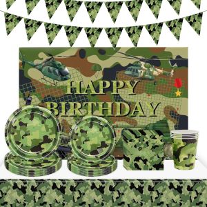 16pcs Camouflage Real CS Game Birthday Party Decoration Military Disposable Tablecloth Tableware Set Birthday Party Decoration