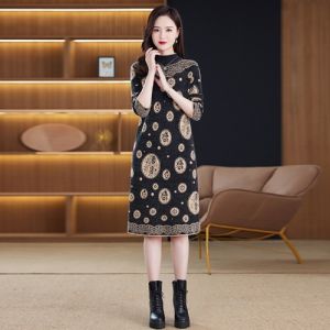 MAIMEI | Chic Knitted Dress For Middle-Aged Mothers Mui Water Rabbit Velvet Base Sweater Dress Korean Style Loose Fit Winter Fashion