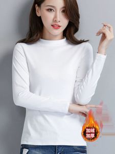 เสื้อเชิ้ตคอสูงครึ่งตัวบุขนแกะหนาสีขาวสำหรับผู้หญิงในฤดูใบไม้ร่วงและฤดูหนาว เสื้อชั้นในทรงสลิมฟิตอบอุ่นสำหรับใส่ด้านนอก