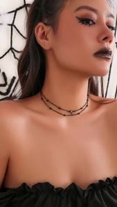 Ingemark | Vòng Cổ Choker Zircon Đen Gothic Dành Cho Nữ Thiết Kế Mỏng Nhiều Lớp Phong Cách Cổ Điển Đơn Giản Dây Chuyền Xương Quai Xanh Phụ Kiện Trang Sức Cho Halloween